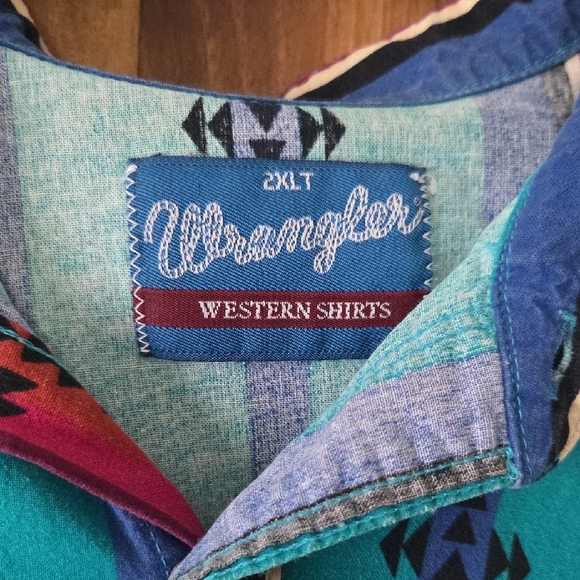 Wrangler Teal and Red Striped Western Shirt - Picture 2 of 5